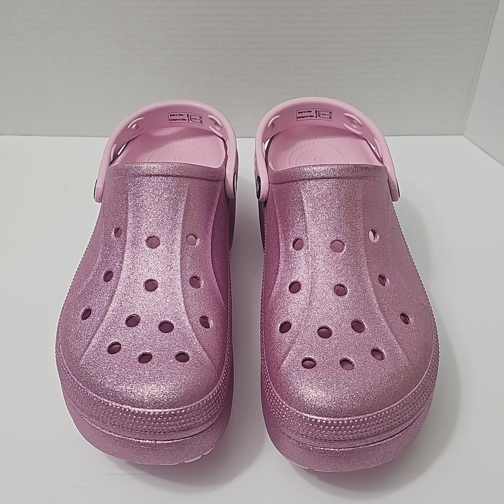 CROCS Women's Pink Glitter Platform Clogs